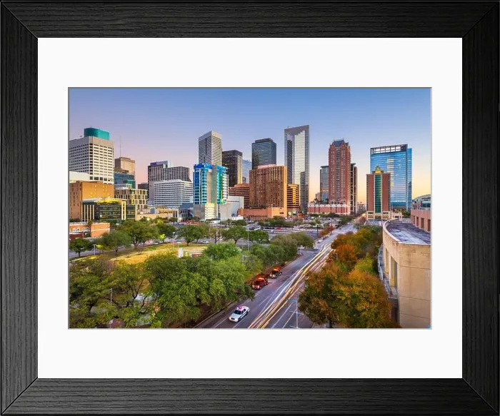 Framed Print : Houston, Texas, USA downtown park and skyline at twilight Framed Print : Houston, Texas, USA downtown park and skyline at twilight