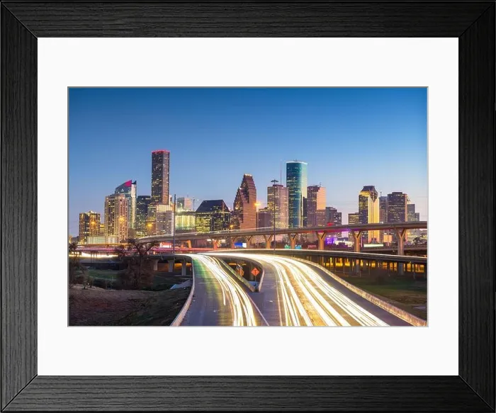Framed Print : Houston, Texas, USA downtown skyline over the highways at dusk Framed Print : Houston, Texas, USA downtown skyline over the highways at dusk