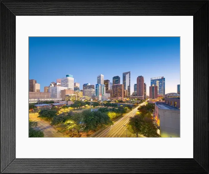 Framed Print : Houston, Texas, USA downtown park and skyline at twilight Framed Print : Houston, Texas, USA downtown park and skyline at twilight