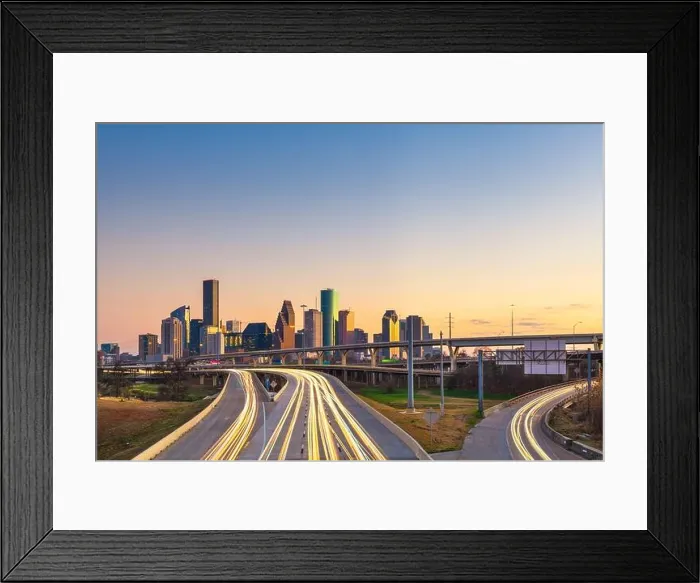 Framed Print : Houston, Texas, USA downtown skyline over the highways at dusk Framed Print : Houston, Texas, USA downtown skyline over the highways at dusk