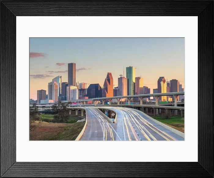 Framed Print : Houston, Texas, USA downtown skyline over the highways at dusk Framed Print : Houston, Texas, USA downtown skyline over the highways at dusk