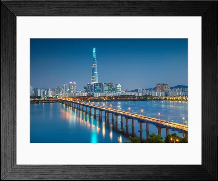 Framed Print : Seoul. Cityscape image of Seoul and Han River during twilight blue hour Framed Print : Seoul. Cityscape image of Seoul and Han River during twilight blue hour