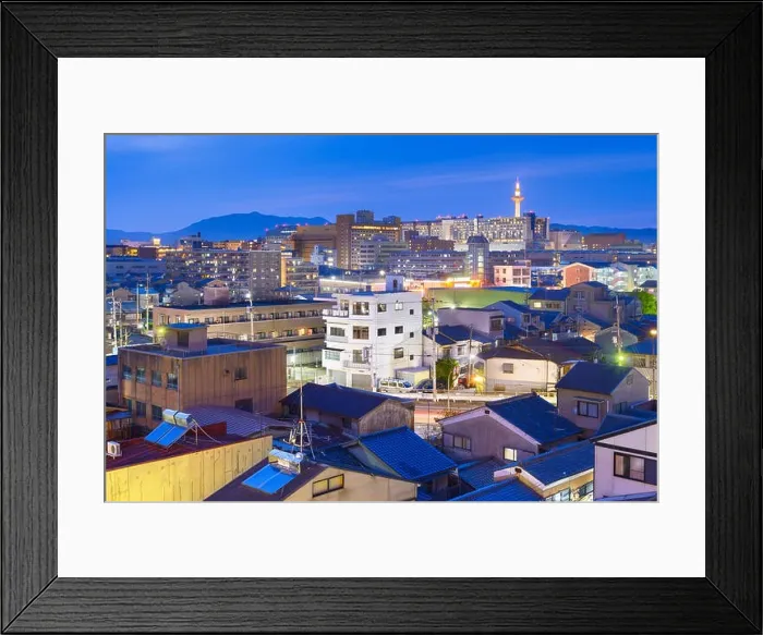 Framed Print : Kyoto, Japan city skyline from abvoe at dusk Framed Print : Kyoto, Japan city skyline from abvoe at dusk