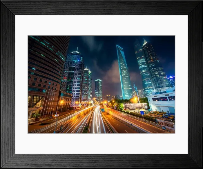 Framed Print : View of Lujiazui Business district skyscraper with traffic in street at night in Shanghai, China. Asian tourism, modern city life, or business finance Framed Print : View of Lujiazui Business district skyscraper with traffic in street at night in Shanghai, China. Asian tourism, modern city life, or business finance