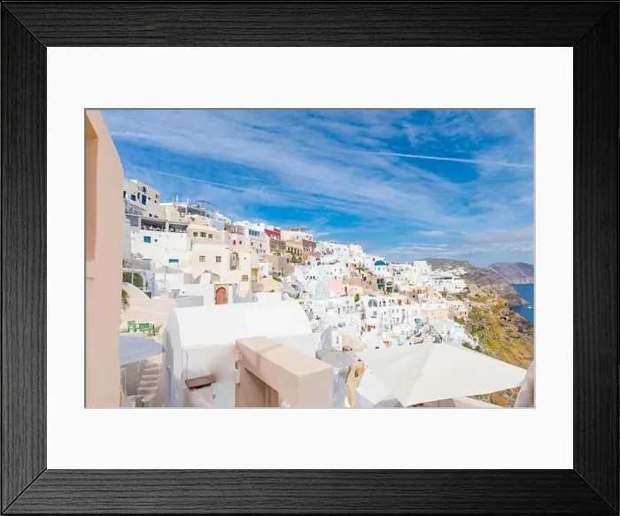 Framed Print : View of Oia the most beautiful village of Santorini island in Greece during summer. Greek landscape, adventure summer holiday Framed Print : View of Oia the most beautiful village of Santorini island in Greece during summer. Greek landscape, adventure summer holiday