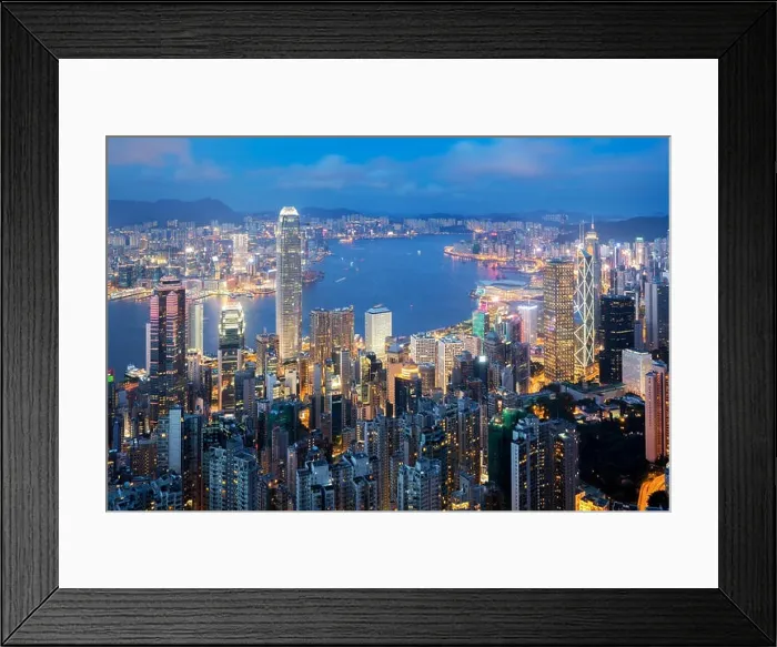Framed Print : Hong Kong in Kowloon area skyline view from Victoria Peak in Hong Kong Framed Print : Hong Kong in Kowloon area skyline view from Victoria Peak in Hong Kong
