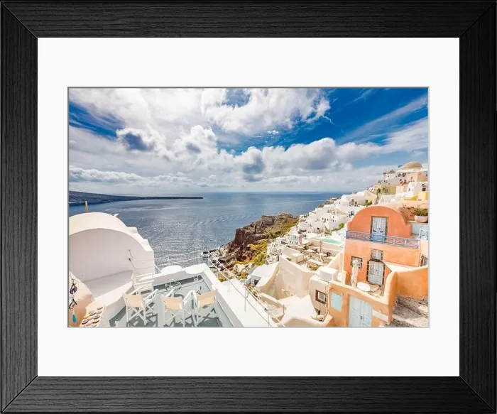 Framed Print : View of Oia the most beautiful village of Santorini island in Greece during summer. Greek landscape, adventure summer holiday Framed Print : View of Oia the most beautiful village of Santorini island in Greece during summer. Greek landscape, adventure summer holiday