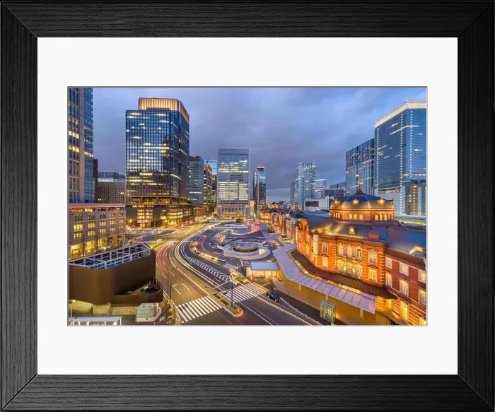 Framed Print : Tokyo, Japan skyline over Tokyo Station at dusk Framed Print : Tokyo, Japan skyline over Tokyo Station at dusk