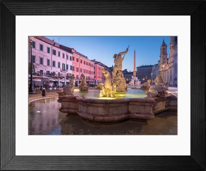 Framed Print : Fountains in Piazza Navona in Rome, Italy at twilight Framed Print : Fountains in Piazza Navona in Rome, Italy at twilight