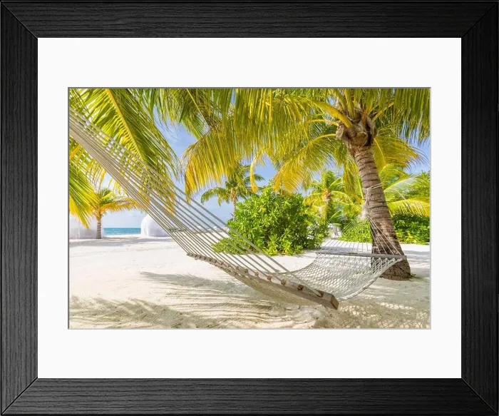 Framed Print : Beach hammock between palms on the beautiful tropical beach, tranquility and relaxation summer travel vacation concept Framed Print : Beach hammock between palms on the beautiful tropical beach, tranquility and relaxation summer travel vacation concept