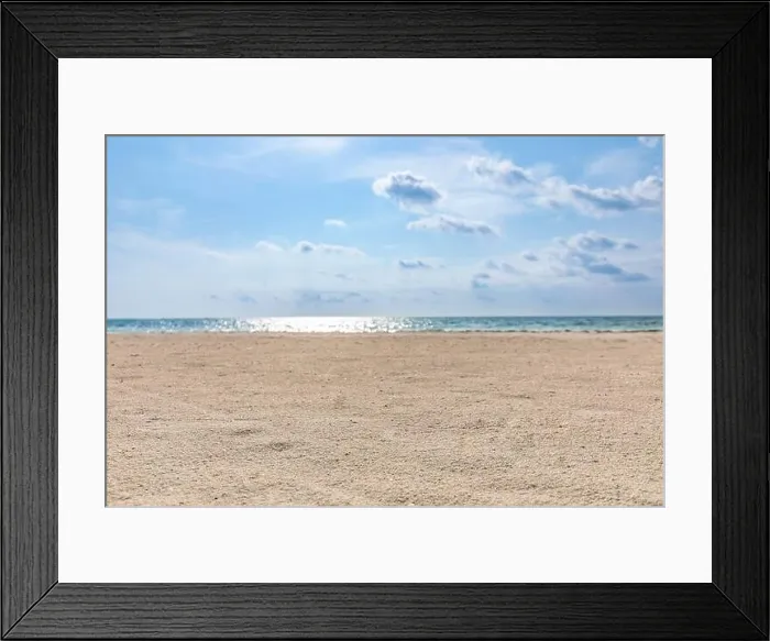 Framed Print : Closeup of sand on beach and blue summer sky. Panoramic beach landscape. Empty tropical beach and seascape. Orange and golden sunset sky, soft sand Framed Print : Closeup of sand on beach and blue summer sky. Panoramic beach landscape. Empty tropical beach and seascape. Orange and golden sunset sky, soft sand