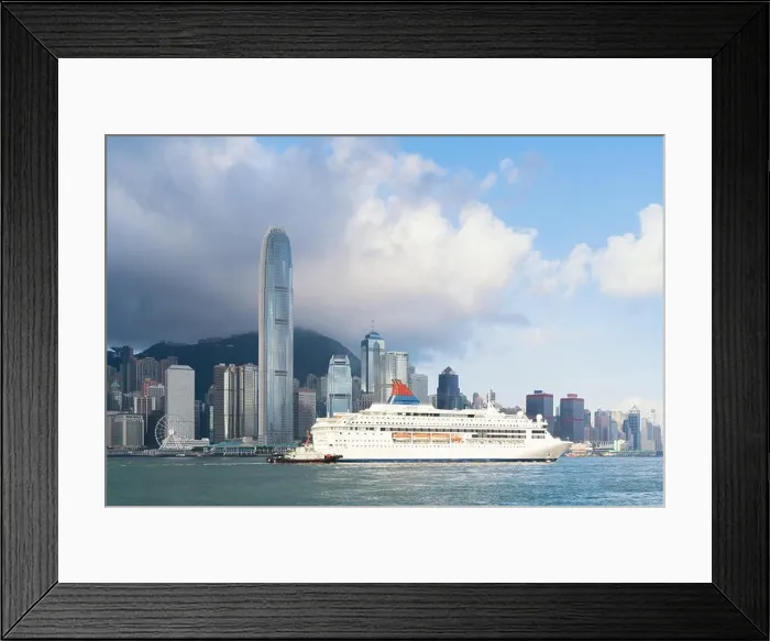 Framed Print : Hong Kong skyscrapers building of modern business district and cruise ship, Hong Kong. Asia Framed Print : Hong Kong skyscrapers building of modern business district and cruise ship, Hong Kong. Asia