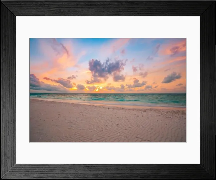 Framed Print : Sea sand sky concept, sunset colors clouds, horizon, horizontal background banner. Inspirational nature landscape, beautiful colors, wonderful scenery Framed Print : Sea sand sky concept, sunset colors clouds, horizon, horizontal background banner. Inspirational nature landscape, beautiful colors, wonderful scenery