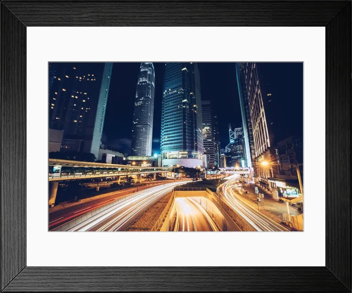 Framed Print : Night busy traffic in Hong Kong downtown city. Asia Framed Print : Night busy traffic in Hong Kong downtown city. Asia