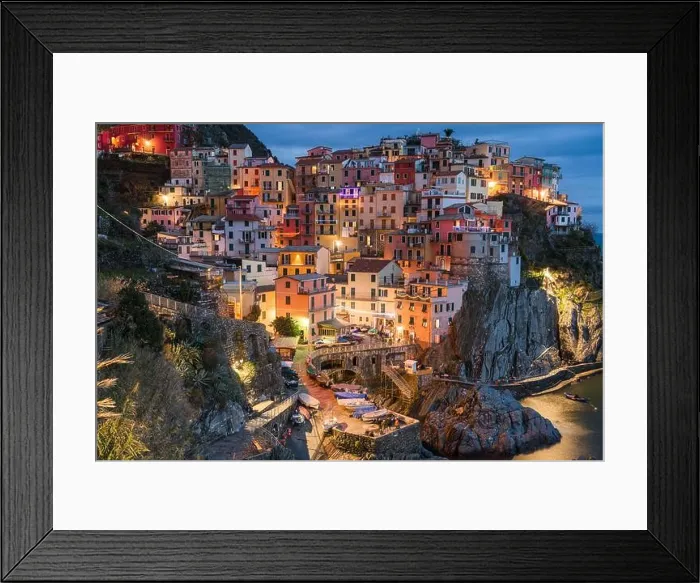 Framed Print : Manarola, La Spezia, Italy coastal view in Cinque Terre at twilight Framed Print : Manarola, La Spezia, Italy coastal view in Cinque Terre at twilight