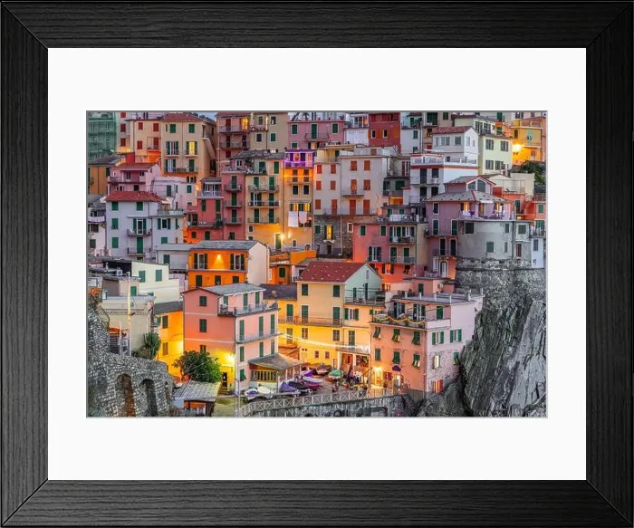 Framed Print : Manarola, La Spezia, Italy coastal view in Cinque Terre at twilight Framed Print : Manarola, La Spezia, Italy coastal view in Cinque Terre at twilight