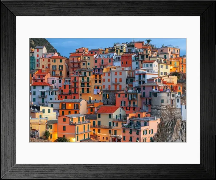 Framed Print : Manarola, La Spezia, Italy coastal view in Cinque Terre at twilight Framed Print : Manarola, La Spezia, Italy coastal view in Cinque Terre at twilight