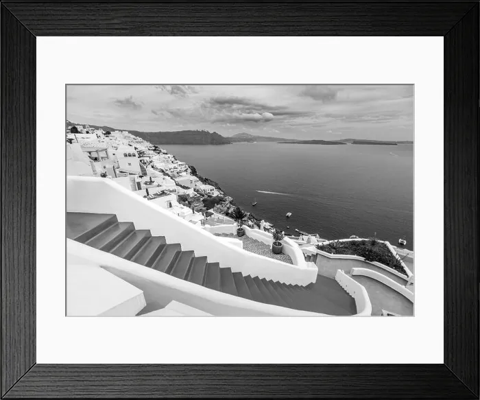 Framed Print : Houses of Santorini in black and white. Monochrome travel landscape, Greek architecture, summer vacation, holiday vibes. Greece village view Framed Print : Houses of Santorini in black and white. Monochrome travel landscape, Greek architecture, summer vacation, holiday vibes. Greece village view