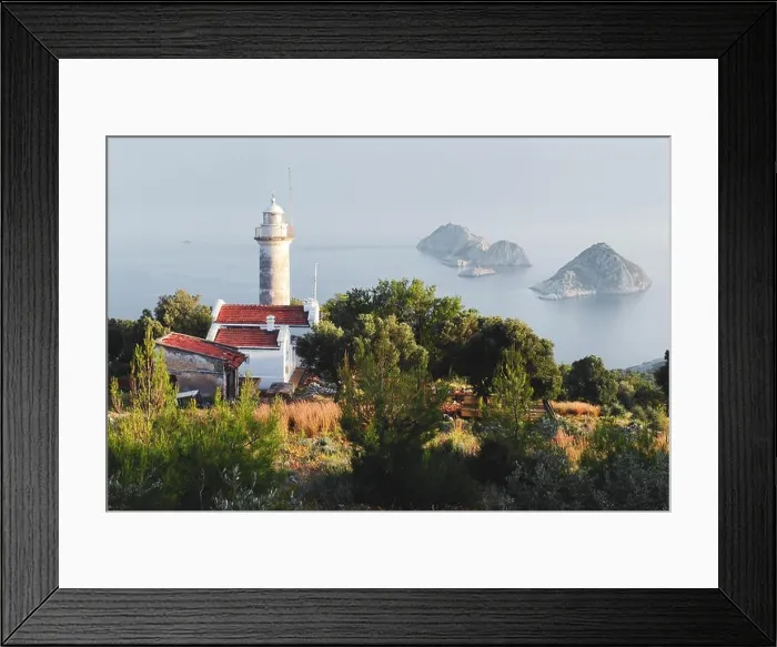 Framed Print : Picturesque scene with lighthouse on Gelidonya cape and small islands in Mediterranean sea. Landscape photography Framed Print : Picturesque scene with lighthouse on Gelidonya cape and small islands in Mediterranean sea. Landscape photography