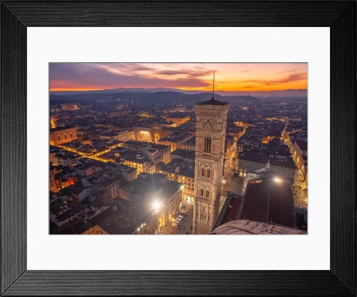 Framed Print : Giottos Bell Tower in Florence, Italy from above at dusk Framed Print : Giottos Bell Tower in Florence, Italy from above at dusk