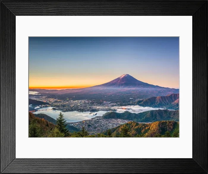 Framed Print : Mt. Fuji, Japan over Kawaguchi Lake on an autumn dawn Framed Print : Mt. Fuji, Japan over Kawaguchi Lake on an autumn dawn