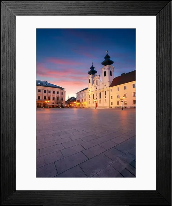 Framed Print : Gyor, Hungary. Cityscape image of downtown Gyor, Hungary with Szechenyi Square at sunrise
