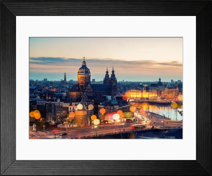 Framed Print : Amsterdam skyline in historical area at night, Netherlands. Ariel view of Amsterdam, Netherlands Framed Print : Amsterdam skyline in historical area at night, Netherlands. Ariel view of Amsterdam, Netherlands