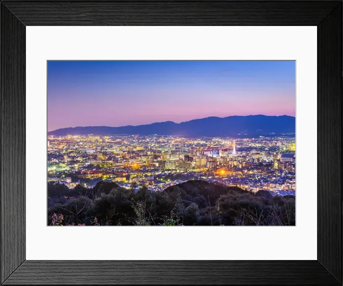 Framed Print : Kyoto, Japan city skyline from abvoe at dusk Framed Print : Kyoto, Japan city skyline from abvoe at dusk