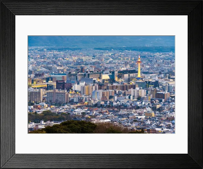 Framed Print : Kyoto, Japan city skyline from abvoe at dusk Framed Print : Kyoto, Japan city skyline from abvoe at dusk