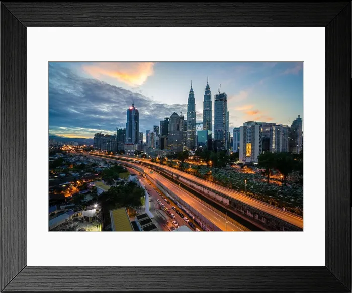Framed Print : Kuala Lumpur skyline and skyscraper with highway road at night in Kuala Lumpur, Malaysia. Asia Framed Print : Kuala Lumpur skyline and skyscraper with highway road at night in Kuala Lumpur, Malaysia. Asia