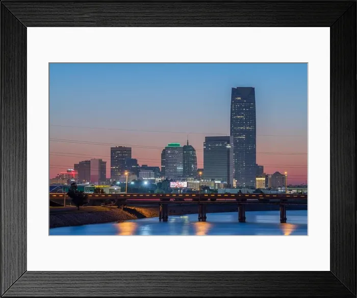 Framed Print : Oklahoma City, Oklahoma, USA downtown skyline on the Oklahoma River at dusk Framed Print : Oklahoma City, Oklahoma, USA downtown skyline on the Oklahoma River at dusk