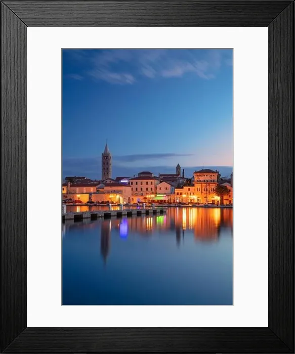 Framed Print : Rab, Rab Island, Croatia. Cityscape image of iconic village Rab, Croatia located on Rab Island at sunset