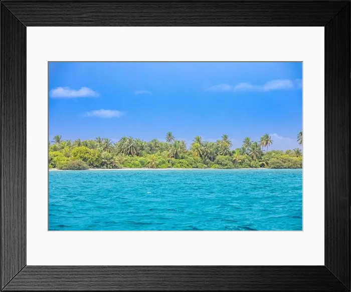 Framed Print : Tropical beach, island paradise from from blue ocean. Aerial landscape, seascape, blue sky. Tr Framed Print : Tropical beach, island paradise from from blue ocean. Aerial landscape, seascape, blue sky. Tr