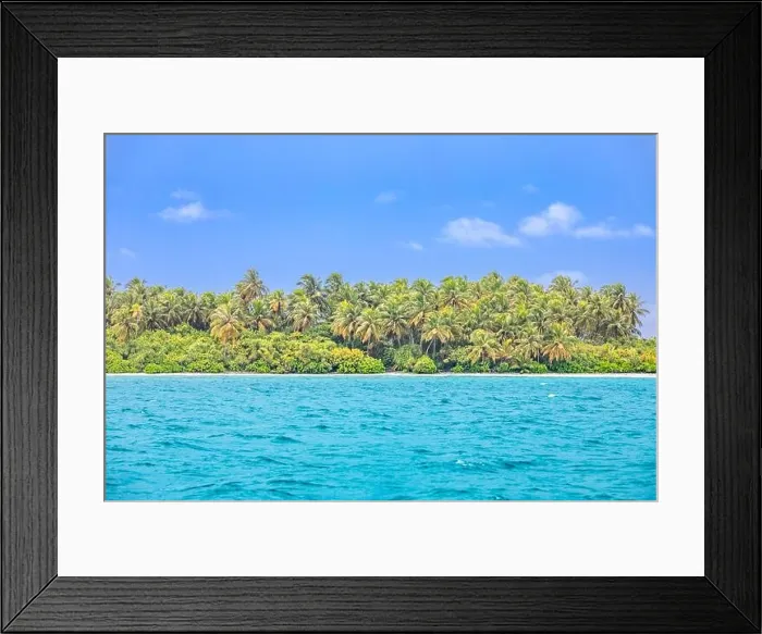 Framed Print : Tropical beach, island paradise from from blue ocean. Aerial landscape, seascape, blue sky. Tr Framed Print : Tropical beach, island paradise from from blue ocean. Aerial landscape, seascape, blue sky. Tr