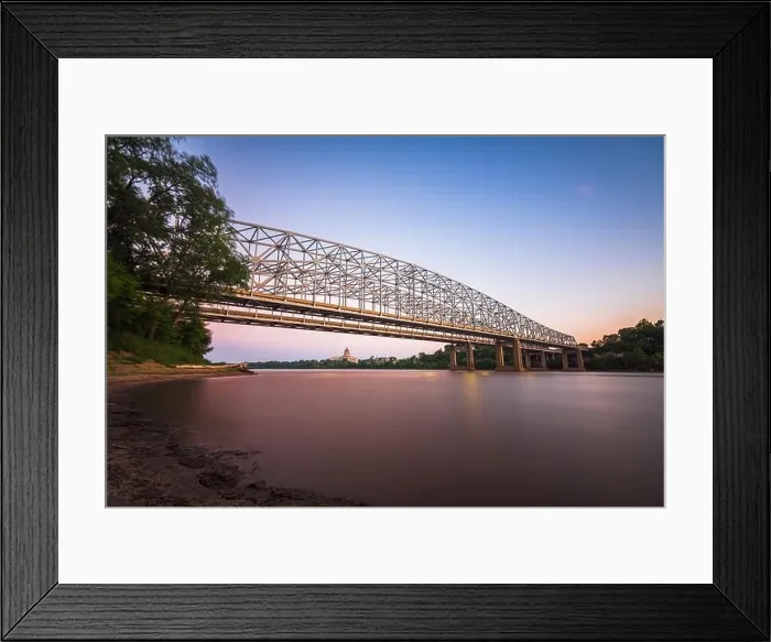 Framed Print : Jefferson City, Missouri, USA downtown view on the Missouri River with the State Capitol at dusk Framed Print : Jefferson City, Missouri, USA downtown view on the Missouri River with the State Capitol at dusk