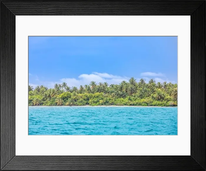 Framed Print : Tropical beach, island paradise from from blue ocean. Aerial landscape, seascape, blue sky. Tr Framed Print : Tropical beach, island paradise from from blue ocean. Aerial landscape, seascape, blue sky. Tr