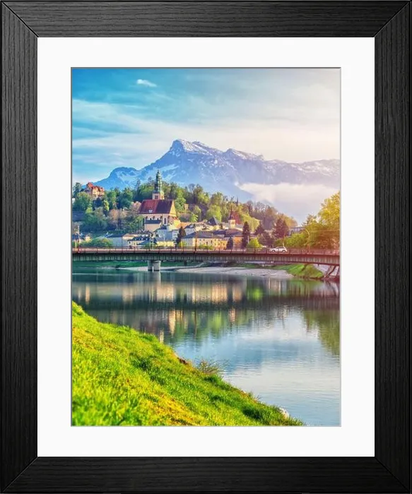 Framed Print : Salzburg sunset light and reflection of the city in warm lights. Austria Framed Print : Salzburg sunset light and reflection of the city in warm lights. Austria