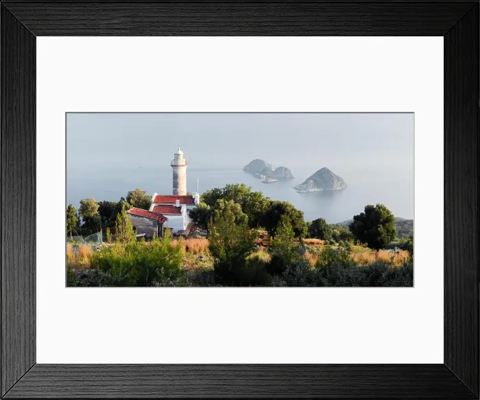 Framed Print : Picturesque scene with lighthouse on Gelidonya cape and small islands in Mediterranean sea. Landscape photography Framed Print : Picturesque scene with lighthouse on Gelidonya cape and small islands in Mediterranean sea. Landscape photography
