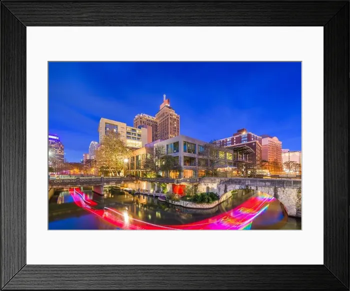 Framed Print : San Antonio, Texas, USA skyline on the river walk at dusk Framed Print : San Antonio, Texas, USA skyline on the river walk at dusk