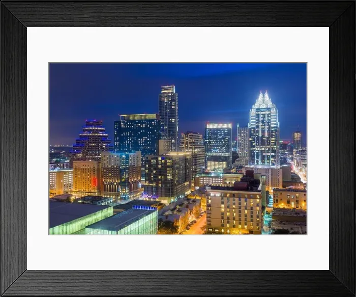 Framed Print : Austin, Texas, USA rooftop skyline at dusk