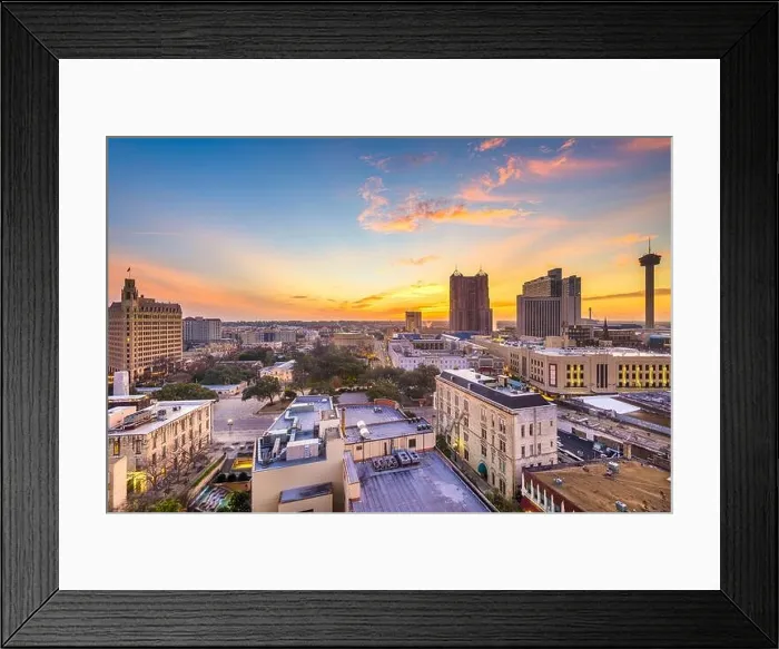 Framed Print : San Antonio, Texas, USA skyline at dusk from above Framed Print : San Antonio, Texas, USA skyline at dusk from above