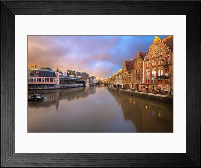 Framed Print : Ghent, Belgium old town cityscape on the Leie River at twilight Framed Print : Ghent, Belgium old town cityscape on the Leie River at twilight