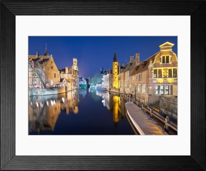 Framed Print : Bruges, Belgium night scene on the Rozenhoedkaai River Framed Print : Bruges, Belgium night scene on the Rozenhoedkaai River