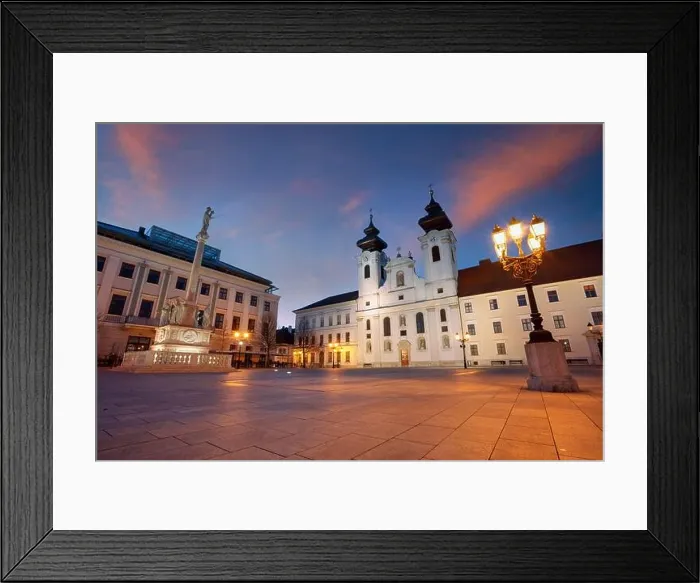 Framed Print : Gyor, Hungary. Cityscape image of downtown Gyor, Hungary with Szechenyi Square at sunrise Framed Print : Gyor, Hungary. Cityscape image of downtown Gyor, Hungary with Szechenyi Square at sunrise
