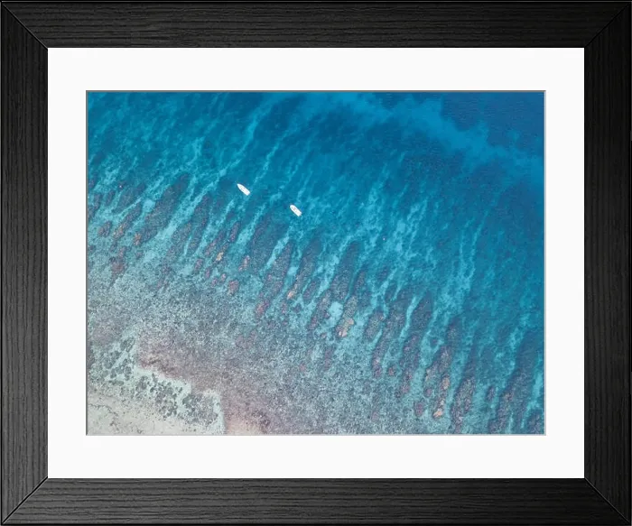 Framed Print : An aerial view of a beautiful coral reef on the edge of Turneffe Atoll off the coast of Belize. This area of the Caribbean is extremely biodiverse Framed Print : An aerial view of a beautiful coral reef on the edge of Turneffe Atoll off the coast of Belize. This area of the Caribbean is extremely biodiverse