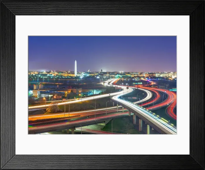 Framed Print : Washington, D.C. skyline with highways and monuments Framed Print : Washington, D.C. skyline with highways and monuments