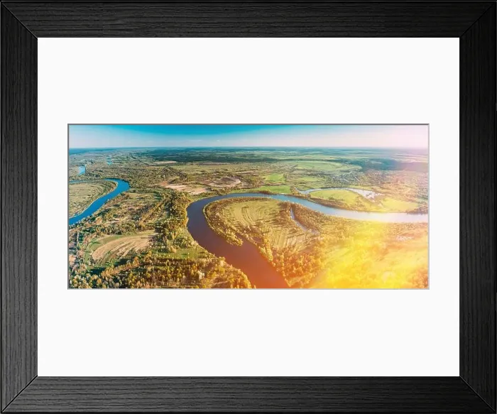 Framed Print : Aerial View Green Forest Woods And River Landscape In Sunny Spring Summer Day. Top View Of Nature, Bird's Eye View. Trees Standing In Water During Framed Print : Aerial View Green Forest Woods And River Landscape In Sunny Spring Summer Day. Top View Of Nature, Bird's Eye View. Trees Standing In Water During