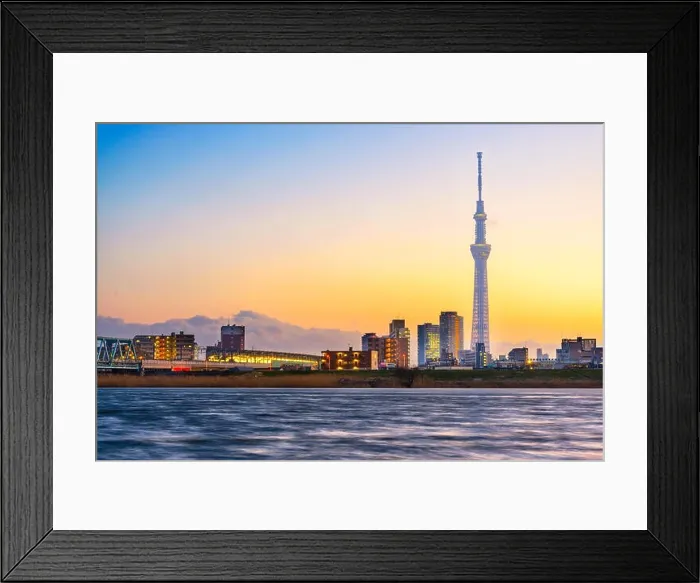 Framed Print : Tokyo, Japan cityscape at dusk on the Arakawa River Framed Print : Tokyo, Japan cityscape at dusk on the Arakawa River