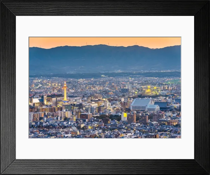Framed Print : Kyoto, Japan city skyline from abvoe at dusk Framed Print : Kyoto, Japan city skyline from abvoe at dusk