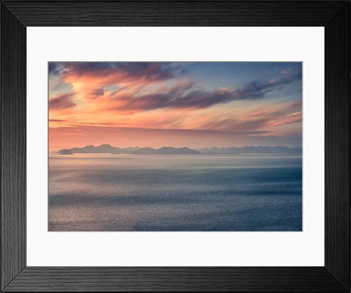 Framed Print : Scenic landscape with golden sunset and mountains at summer night in Lofoten, Norway Framed Print : Scenic landscape with golden sunset and mountains at summer night in Lofoten, Norway